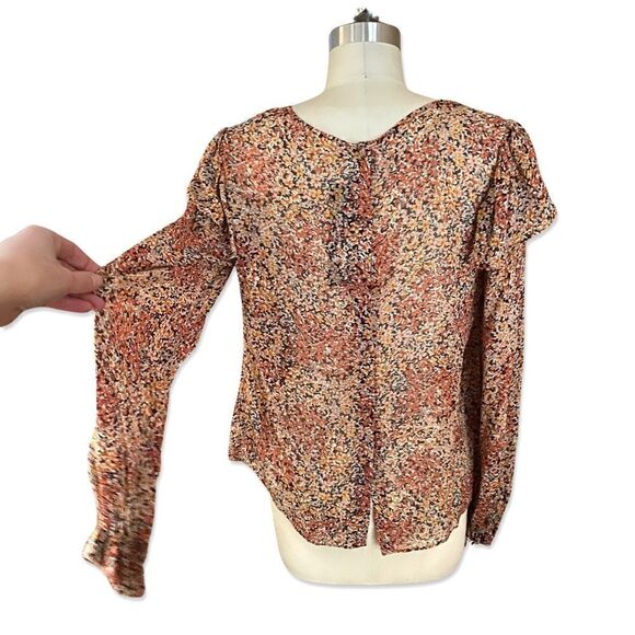 Love Shack Fancy Silk Print Peasant Blouse Sheer Ruffle Boho Floral S - Picture 8 of 10